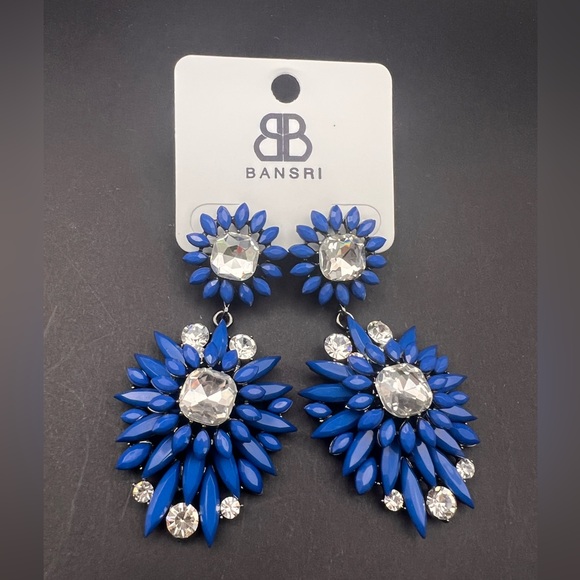 Blue Floral Crystal Earrings - Picture 1 of 5
